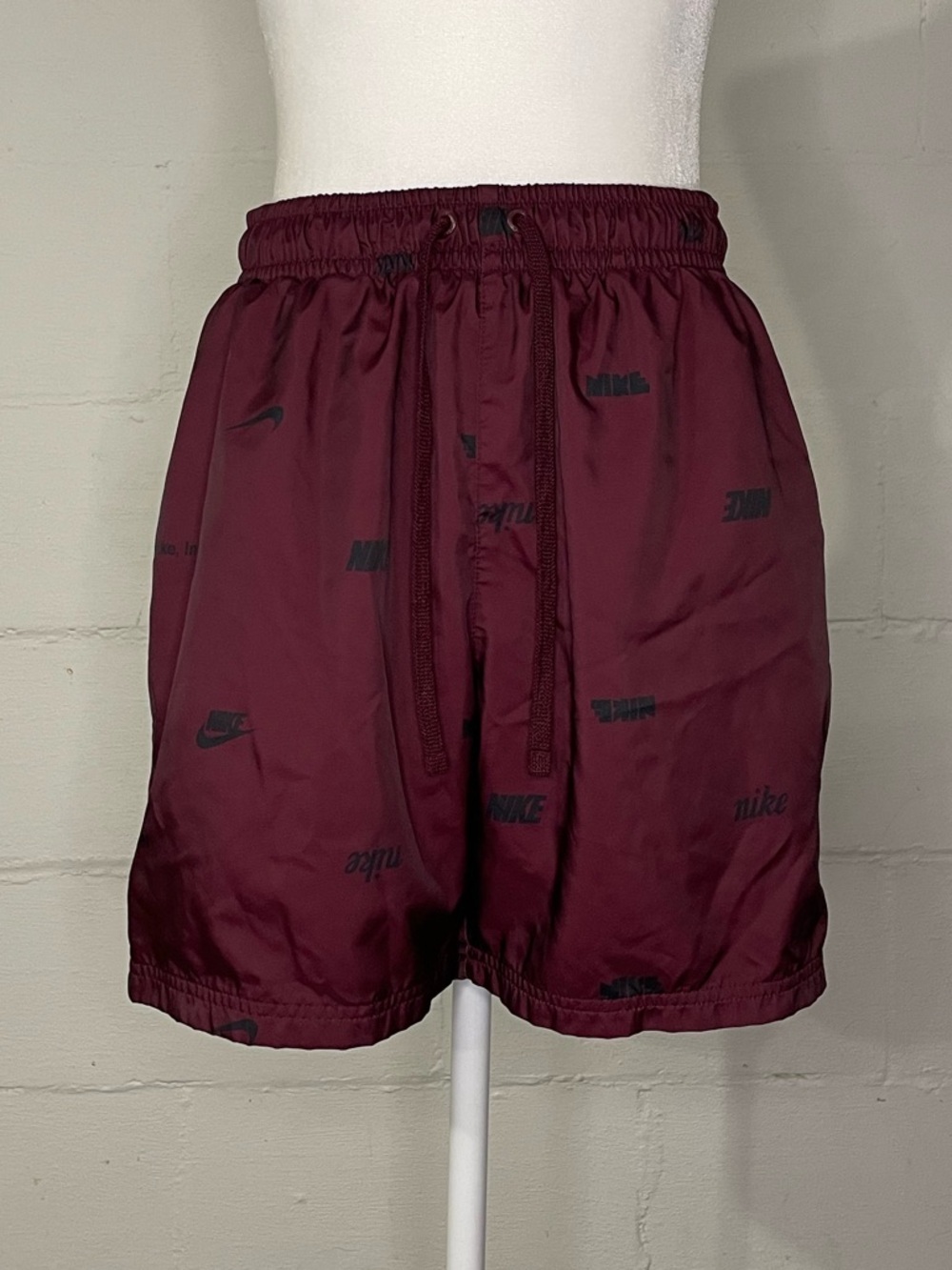 Nike Men's Burgundy Logo Athletic Shorts with Drawstring